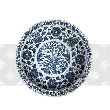 元青花芭蕉瓜果折沿葵口大盤