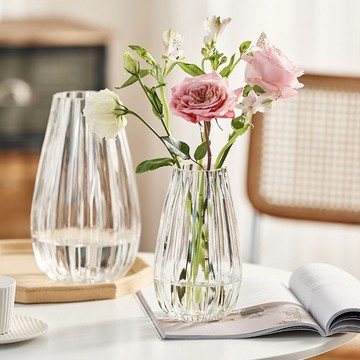 好拾選物 北歐輕奢款豎紋大肚款玻璃花瓶 小 買一送一 - 煙灰款
