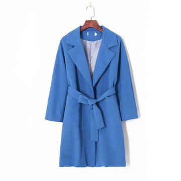 夏季女裝時尚韓版氣質西裝領無扣高腰系帶顯瘦雙口袋風衣外套