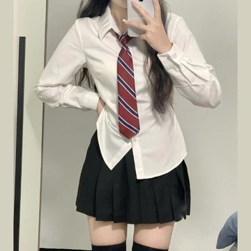雨菲|免運 JK制服 JK套裝 短裙 百褶裙 水手服 純欲風JK制服收腰長袖襯衫學院風辣妹修身襯衣學生百搭白色上衣女