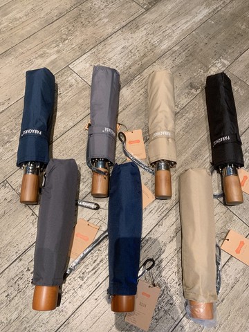 男士簡約八骨架素色復古原木手柄三折傘全自動手開晴雨傘復古男女