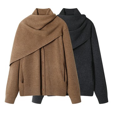 24秋冬新款美拉德復古圍脖針織衫外套女輕熟風百搭時髦長袖外套女鑫弘-素時衣櫥