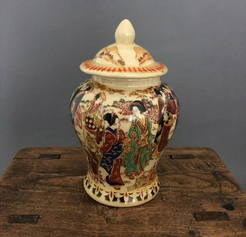 清乾隆年制刻人物侍女圖紋將軍茶葉罐景德鎮仿古瓷器做舊古玩收藏