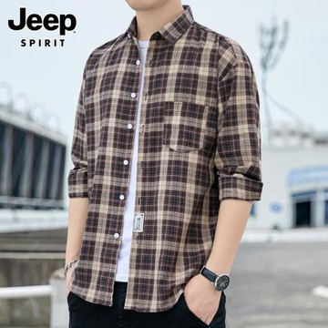 吉普長袖襯衫男士2025年春季潮流寬松休閑寸衫新款格子襯衣外套男