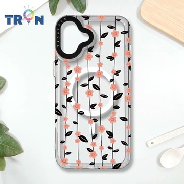 TRON IPHONE 16 PLUS 條紋透明小花A款 MAGSAFE 磁吸 防摔 太空殼 透白 手機殼