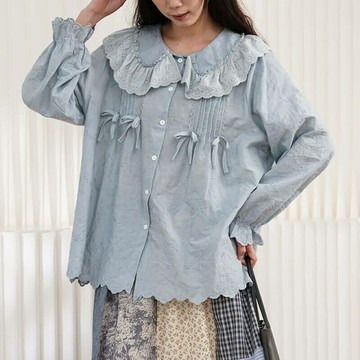 甜美荷葉翻領襯衫511415