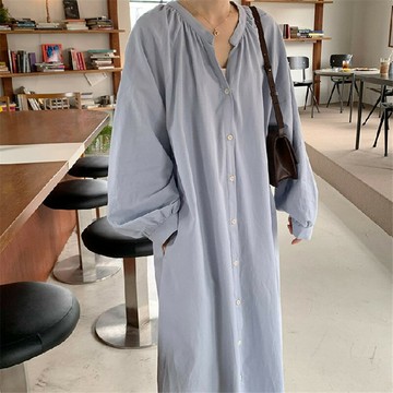 現貨+預購 連身裙燈籠袖洋裝大尺碼長裙連衣裙A字裙休閒大碼女裝-韓版簡約寬鬆女裙子2色74kd47【獨家進口】【米蘭精品】