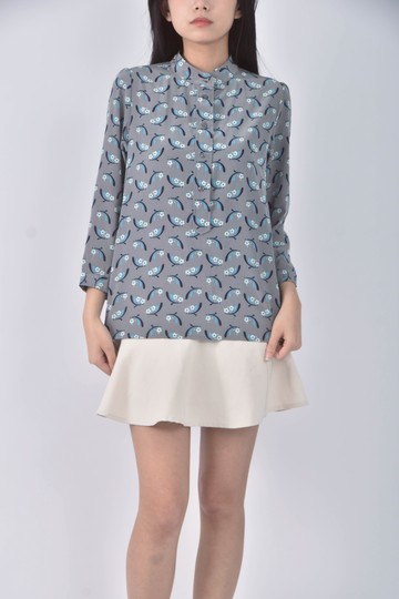 (S) uniqlo質感花紋灰色長袖上衣