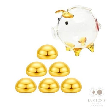 【路森金飾】黃金金豆1公克6入組金重:1.60錢+-0.03錢(贈可愛豬玻璃撲滿隨機色)