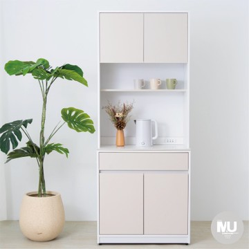 沐家具 mufurniture Yafonling 奶油風2.7尺岩板餐櫃組/櫥櫃組/廚房收納