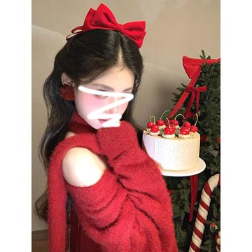 慵懶風圣誕紅色V領毛衣女秋冬季2025新款高級感掛脖上衣冬季穿搭