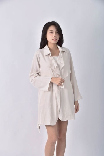 (M) w style荷葉領粉色罩衫