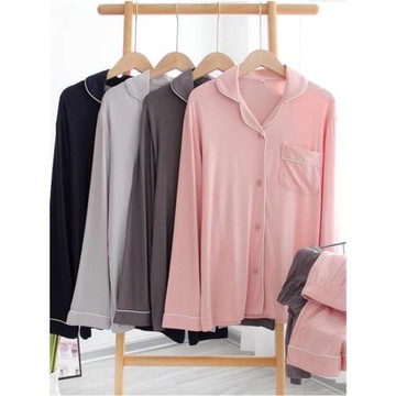 柔軟莫代爾睡衣女士男士長袖薄款休閑春秋夏季家居服套裝空調衫