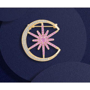 【Jpqueen】時尚閃耀芒星鋯石2用胸針別針(金粉色)