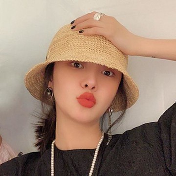網紅同款漁夫帽子女日系百搭時尚拉菲草遮陽盆帽防曬度假沙灘草帽