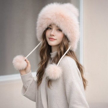 狐狸毛針織毛線編織帽_粉橘色【MON'S 流行服飾】