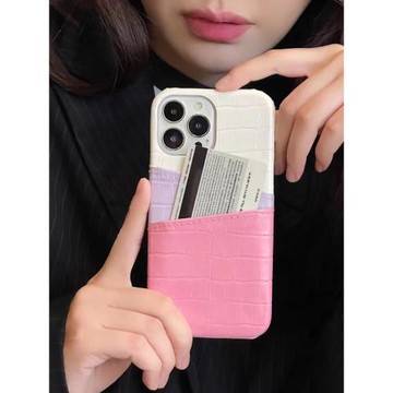 撞色適用iPhone15promax手機殼網紅蘋果16插卡14pro保護套13max皮質11新款12pm硬殼15plus防摔16proMAX卡包14