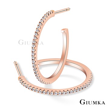 GIUMKA C型簡約純銀耳環 玫金白鋯 MFS6118-2