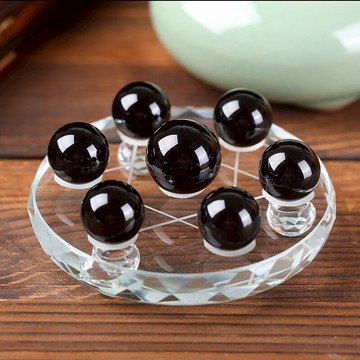 天然黑曜石文昌球七星陣盤擺件底盤喬遷辦公室白水晶學生生日禮物