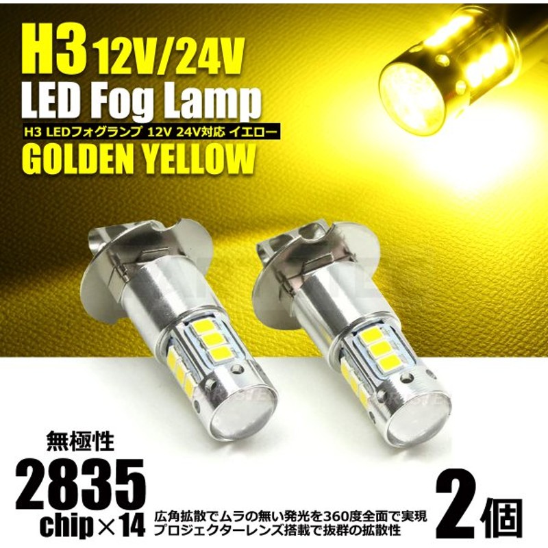 SALE 12V 24V H3 LEDバルブ フォグランプ 左右2個セット イエロー 黄色 3000k 3570 ショート設計  discoversvg.com