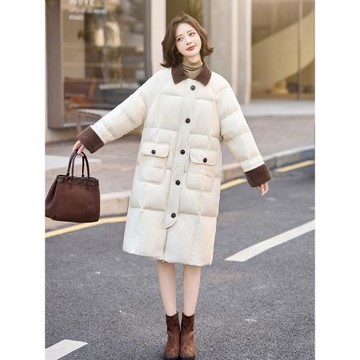 羽絨服女款2024年新款冬季撞色長款超好看白鴨絨外套今年流行爆款
