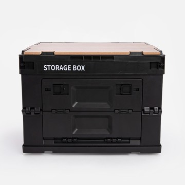 軍風黑 摺疊木天板收納箱 小 36x26x28cm
