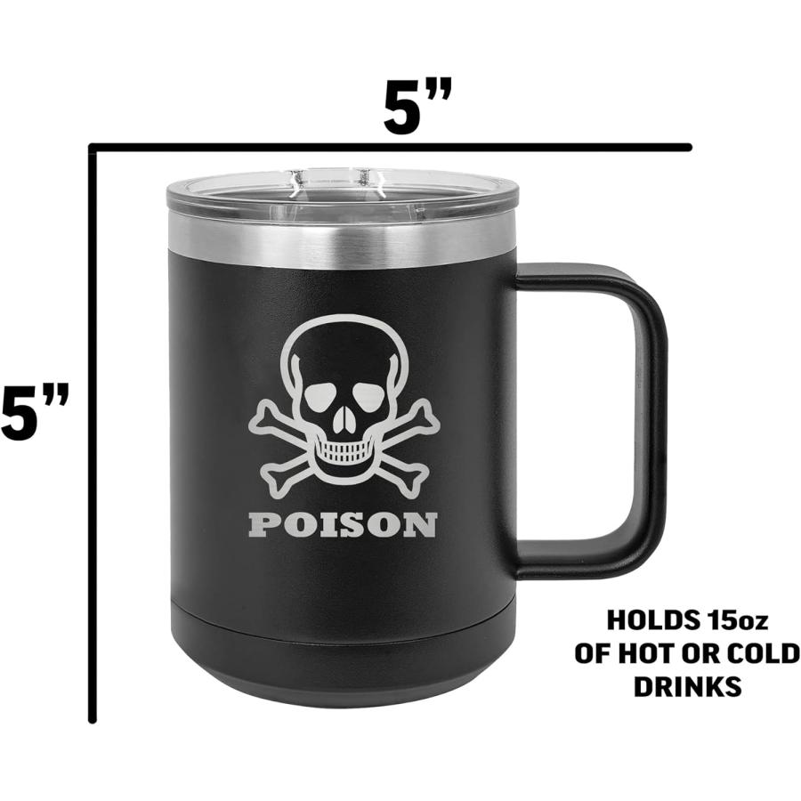 Rogue River Tactical Funny Poison Coffee Mug Heavy Duty Stainless Steel Black Coffee Mug Tumbler With Lid Novelty Cup Great Gift Idea For Dad Men F