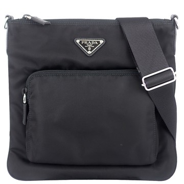 PRADA 普拉達 黑色三角牌尼龍子母方形斜背包
