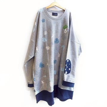 【兔與龜背芋】長袖補丁拼接口袋衣