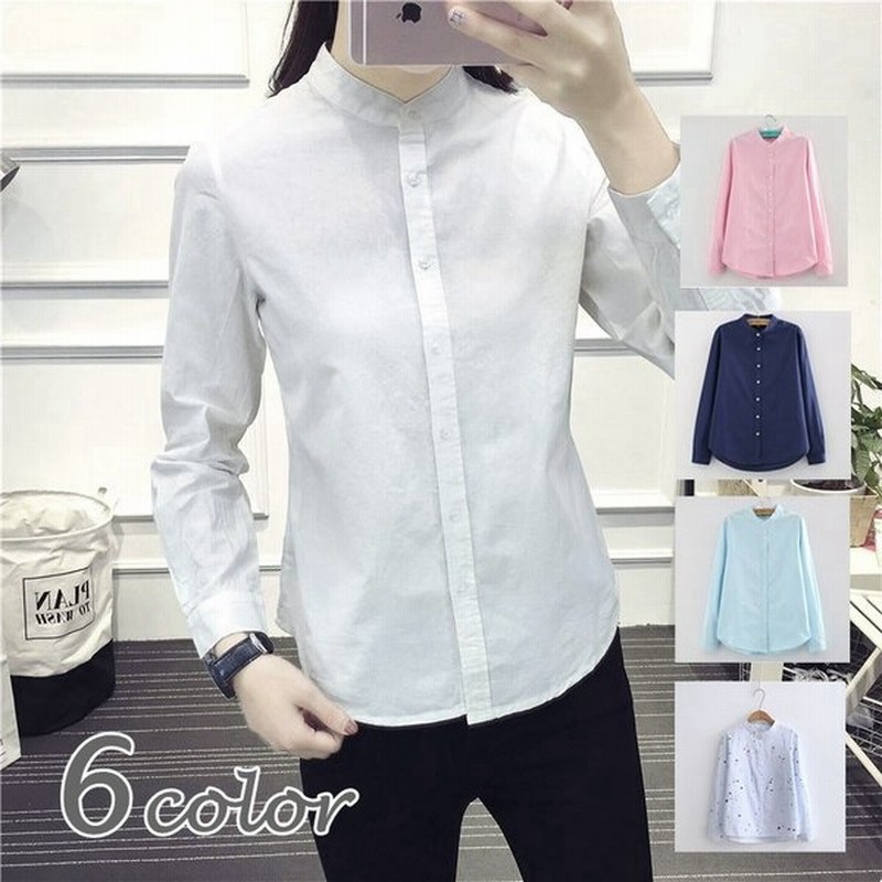 長袖シャツ ブラウス レディース トップス ｙシャツ スタンドカラー ラウンドネック 丸首 シンプル 無地 ドット 前ボタン ポケットなし 春秋 おし 通販 Lineポイント最大0 5 Get Lineショッピング