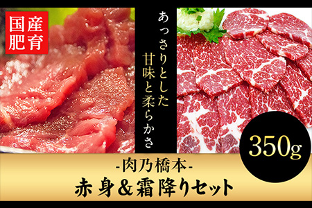 馬刺・赤身霜降りセット 計400g 《60日以内に順次出荷(土日祝除く)》 赤身馬刺し 霜降り馬刺し 肉乃橋本 冷凍 ブロック