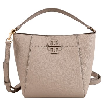 TORY BURCH 74956 經典LOGO荔枝紋兩用水桶包.淺灰