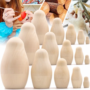 空白俄羅斯嵌套娃娃 5 件套 3 件套 - 未完成未上漆的娃娃