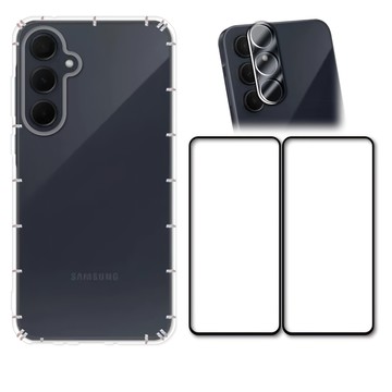 Red Moon 手機殼貼4件組 防摔手機軟殼 + 9H玻璃保貼 2個 + 3D全包鏡頭貼 SAMSUNG A55 5G適用  透明色  1組