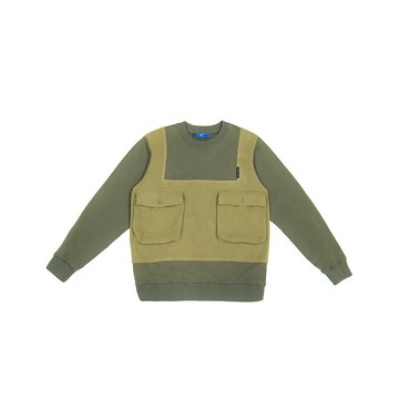 牡蠣絨背心拼接上衣-霧綠