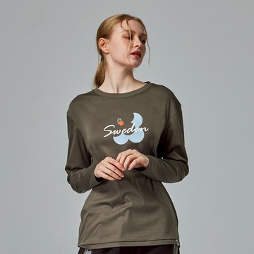 moz瑞典 花語駝鹿 冰河棉 100%純棉 涼感彈力四季T-橄欖綠(亞洲版)女款