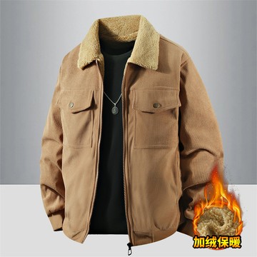 【HOT 本舖】男装秋冬季中青年外套男羊羔絨加絨加厚燈芯絨工裝時尚休閒寬鬆男士保暖棉衣