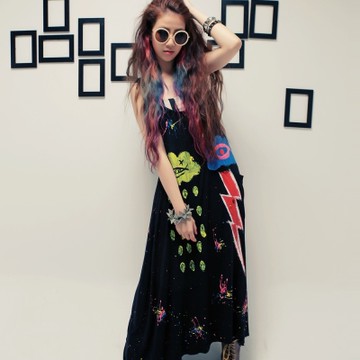 古著 生氣雲朵下雨眼睛閃電潑墨背心洋裝