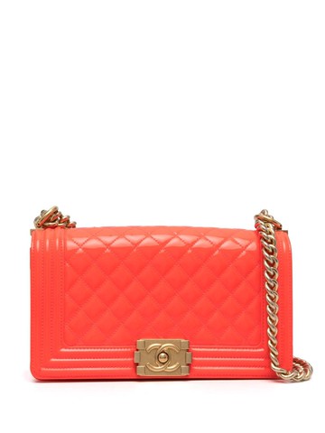 CHANEL Pre-Owned - 2016-2017 medium Chanel Boy shoulder bag - women - Patent Calf Leather - One Size - Orange