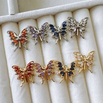 拾悦手作材料/15.7x14.6mm/銅鍍金銀蝴蝶鑲嵌鋯石三排孔隔片/隔珠/三排扣/配件/DIY/台灣現貨出貨不用等待