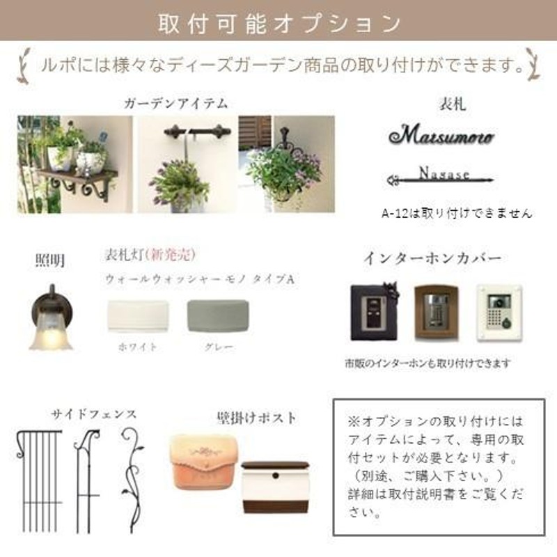 ルアンAセット ポスト付門袖・表札・照明・取付部品のセット 門壁 袖壁 門柱 ディーズガーデン デザインウォール - 4