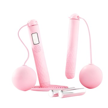 《MOVELIFE》菱紋三用可充電負重計數跳繩/無繩跳繩含大球-3色可選粉紅