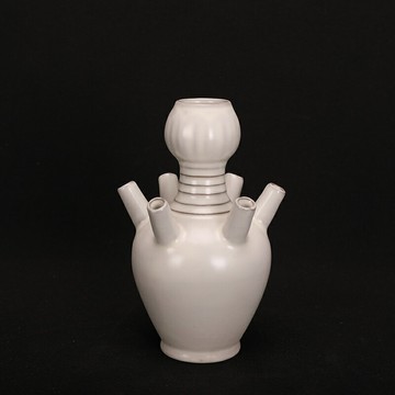 宋汝窯月白釉六孔蒜頭瓶手工仿古老物件影視道具中式家居收藏擺件