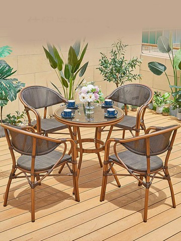 含運 庭院休閒戶外餐桌椅組合星巴咖啡廳奶茶甜品店室外休閑區外擺家具防水