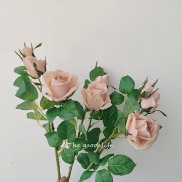 仿真手感保濕玫瑰花假花仿真花擺設濕感裝飾花客廳手花奶茶色白色