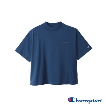 Champion 官方直營-女款 寬版印花LOGO短TEE(深藍)