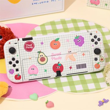 任天堂switch保護套oled分離式手柄綠色水果派對可愛可插底座支架