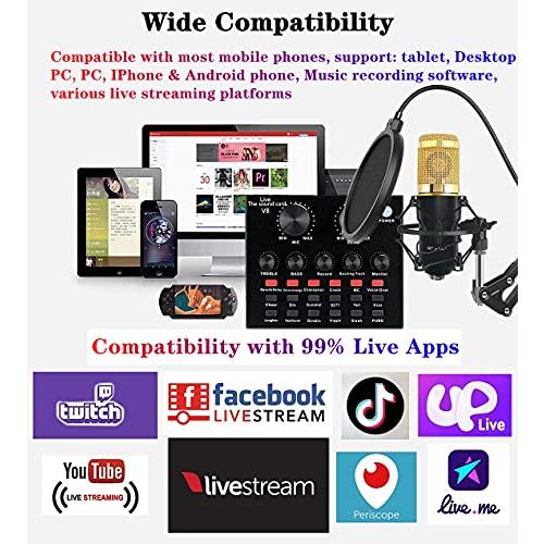 Podcast Equipment Bundle, BM-800 Mic Kit with Live Sound Card, Adjustable M