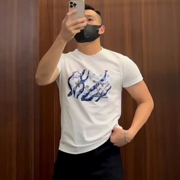 潮牌男裝短袖T恤高端絲光棉圓領百搭彈力半袖夏季冰絲棉體恤上衣t