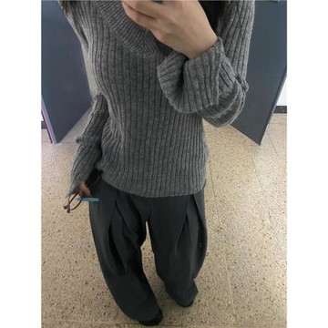 紙片人慵懶開衩袖針織打底衫女2025秋新款百搭V領顯瘦長袖上衣冬